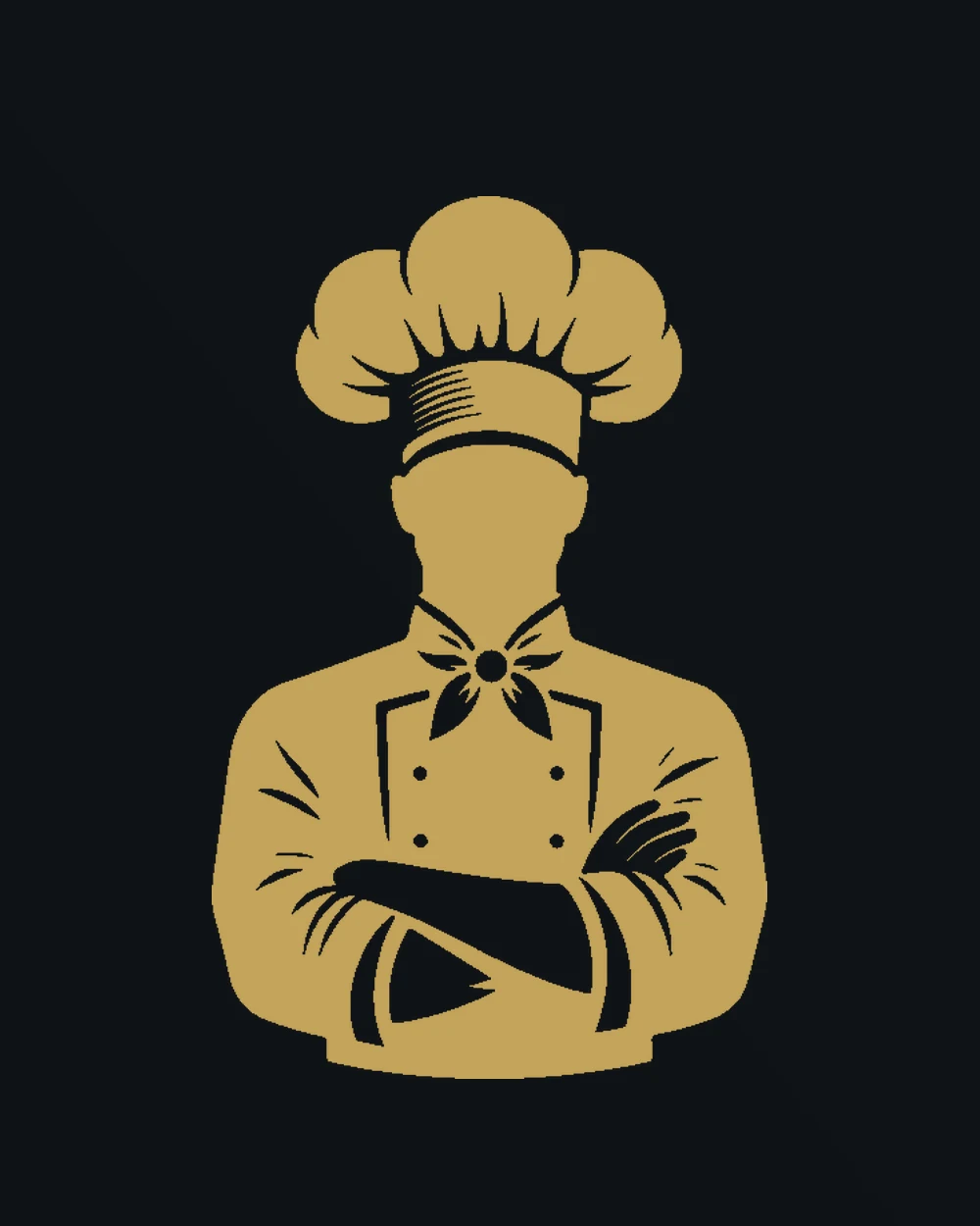 Silhouette dorée d'un chef en toque, bras croisés